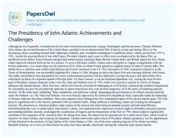 Essay on The Presidency of John Adams: Achievements and Challenges