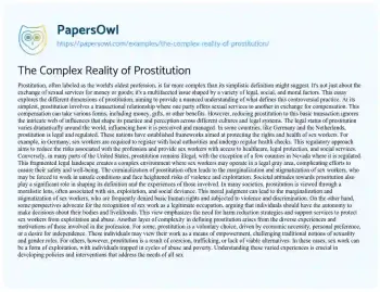 Essay on The Complex Reality of Prostitution