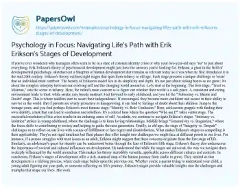 Essay on Psychology in Focus: Navigating Life’s Path with Erik Erikson’s Stages of Development