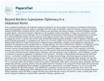 Essay on Beyond Borders: Superpower Diplomacy in a Globalized World