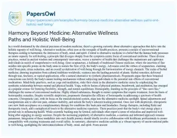 Essay on Harmony Beyond Medicine: Alternative Wellness Paths and Holistic Well-Being