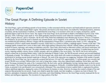 Essay on The Great Purge: a Defining Episode in Soviet History