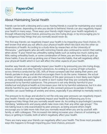 Essay on About Maintaining Social Health