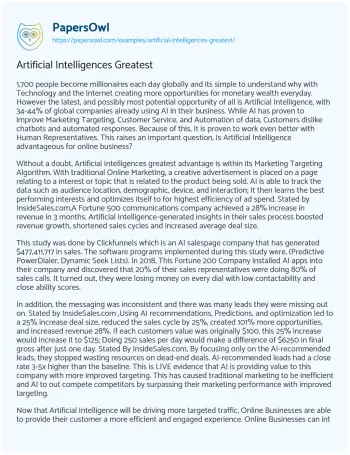 Essay on Artificial Intelligences Greatest