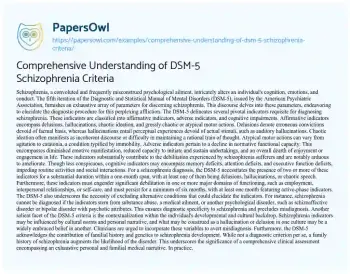 Essay on Comprehensive Understanding of DSM-5 Schizophrenia Criteria