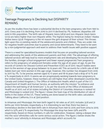 Essay on Teenage Pregnancy is Declining but DISPARITY REMAINS