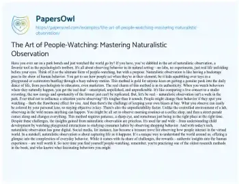 Essay on The Art of People-Watching: Mastering Naturalistic Observation