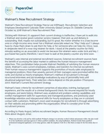 Essay on Walmart’s New Recruitment Strategy