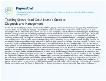 Essay on Tackling Sepsis Head-On: a Nurse’s Guide to Diagnosis and Management