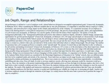 Essay on Job Depth, Range and Relationships