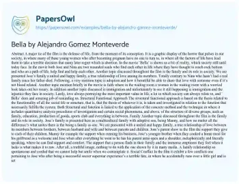 Essay on Bella by Alejandro Gomez Monteverde