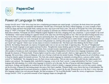 Essay on Power of Language in 1984