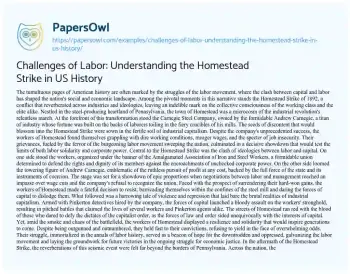 Essay on Challenges of Labor: Understanding the Homestead Strike in US History