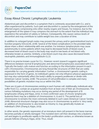 Essay on Essay about Chronic Lymphocytic Leukemia