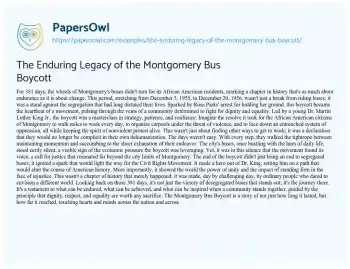 Essay on The Enduring Legacy of the Montgomery Bus Boycott