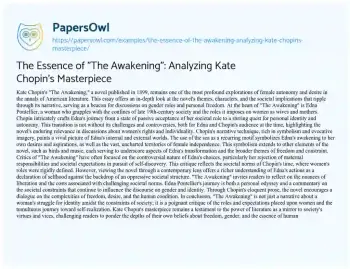 Essay on The Essence of “The Awakening”: Analyzing Kate Chopin’s Masterpiece