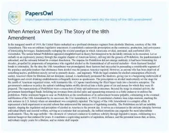 Essay on When America Went Dry: the Story of the 18th Amendment