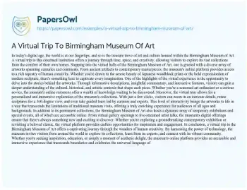 Essay on A Virtual Trip to Birmingham Museum of Art