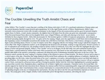 Essay on The Crucible: Unveiling the Truth Amidst Chaos and Fear