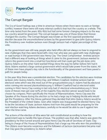 Essay on The Corrupt Bargain