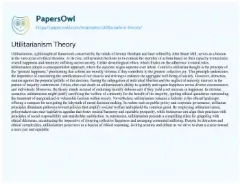 Essay on Utilitarianism Theory