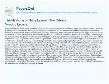 Essay on The Mystique of Marie Laveau: New Orleans’ Voodoo Legacy