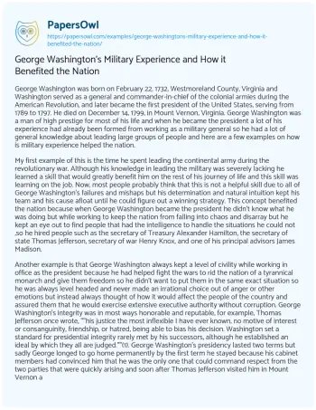 Essay on George Washington’s Military Experience and how it Benefited the Nation