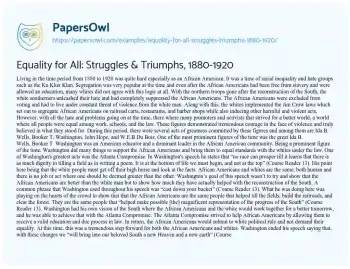 Essay on Equality for All: Struggles & Triumphs, 1880-1920