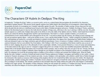 Essay on The Characters of Hubris in Oedipus the King