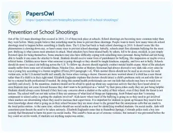 Essay on Prevention of School Shootings