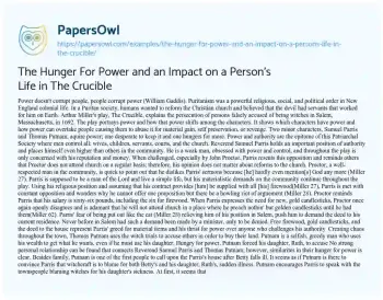 Essay on The Hunger for Power and an Impact on a Person’s Life in the Crucible