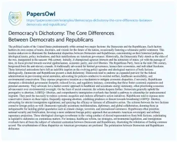 Essay on Democracy’s Dichotomy: the Core Differences between Democrats and Republicans