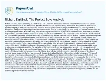 Essay on Richard Kuklinski the Project Boys Analysis