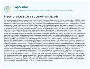 Essay on Impact of Postpartum Care on Women’s Health