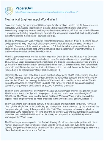 Essay on Mechanical Engineering of World War II