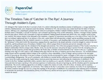 Essay on The Timeless Tale of ‘Catcher in the Rye’: a Journey through Holden’s Eyes