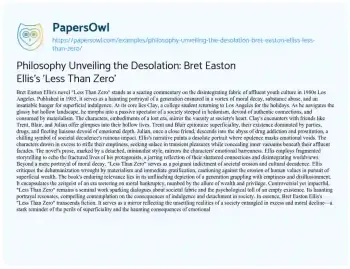 Essay on Philosophy Unveiling the Desolation: Bret Easton Ellis’s ‘Less than Zero’