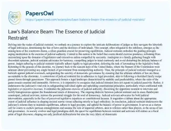 Essay on Law’s Balance Beam: the Essence of Judicial Restraint