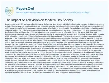 Essay on The Impact of Television on Modern Day Society