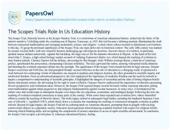 Essay on The Scopes Trials Role in Us Education History