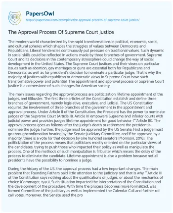 Essay on The Approval Process of Supreme Court Justice