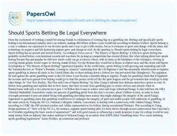 Essay on Should Sports Betting be Legal Everywhere