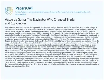 Essay on Vasco Da Gama: the Navigator who Changed Trade and Exploration