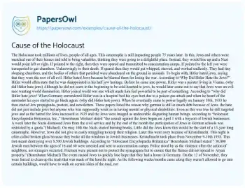 Essay on Cause of the Holocaust