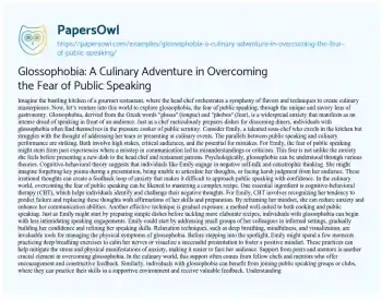 Essay on Glossophobia: a Culinary Adventure in Overcoming the Fear of Public Speaking