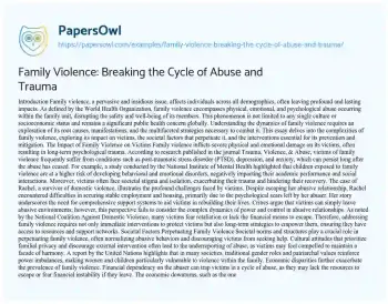 Essay on Family Violence: Breaking the Cycle of Abuse and Trauma