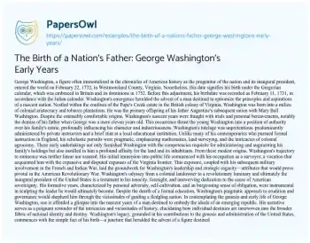 Essay on The Birth of a Nation’s Father: George Washington’s Early Years