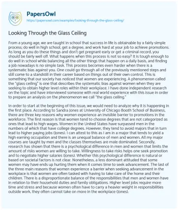 Essay on Looking through the Glass Ceiling