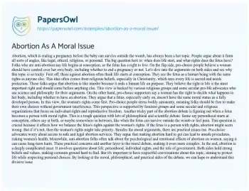 Essay on Abortion as a Moral Issue