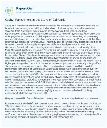 Essay on Capital Punishment in the State of California